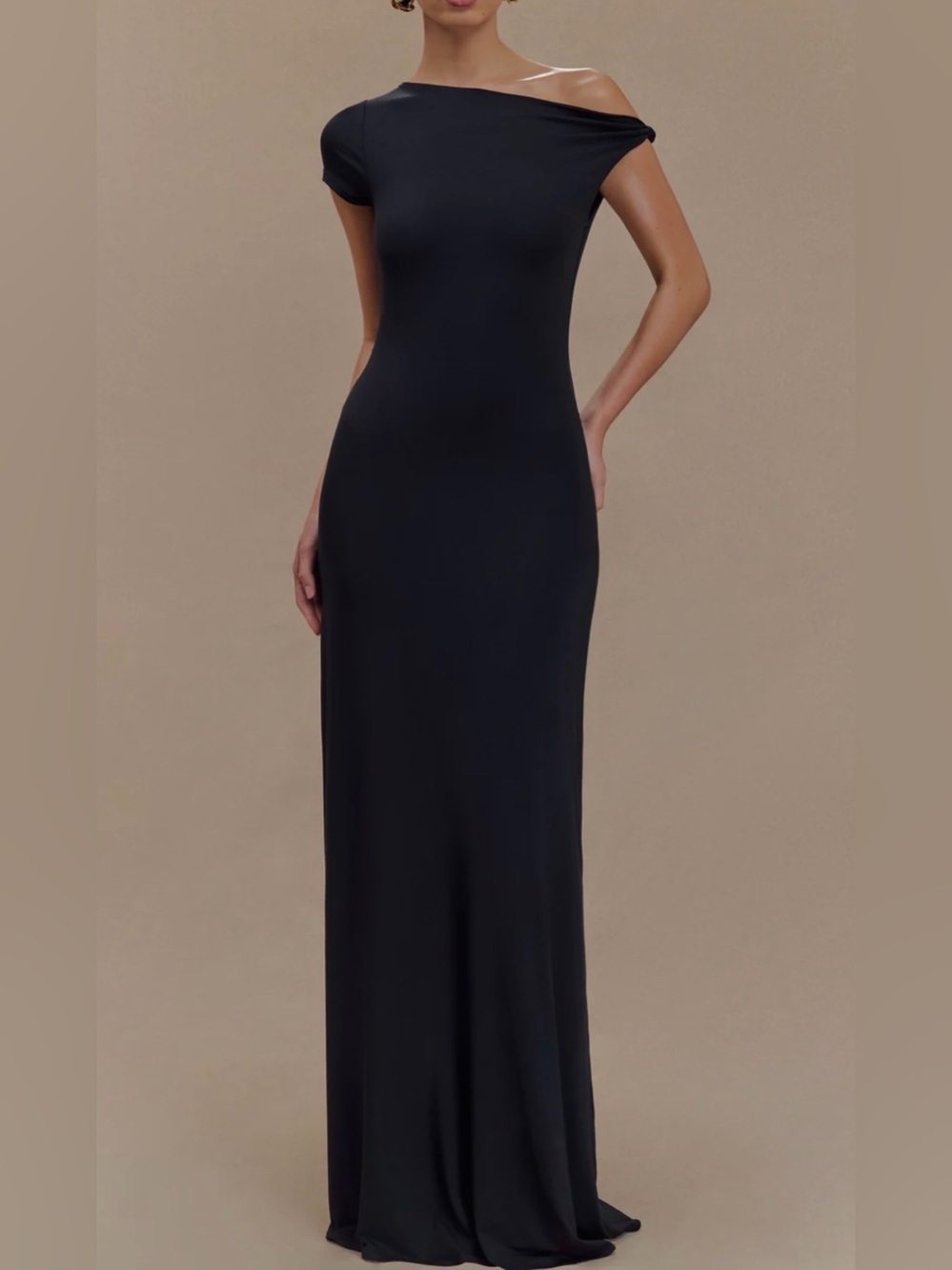 Meshki One-Shoulder Black Maxi Dress